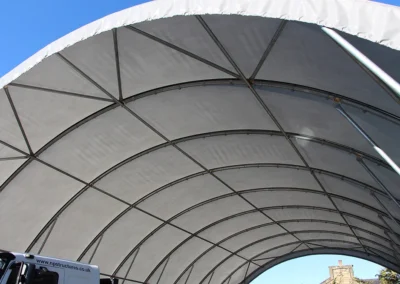 12m wide TUFFShel Max large span shelter showing clear span construction and durable steel framework